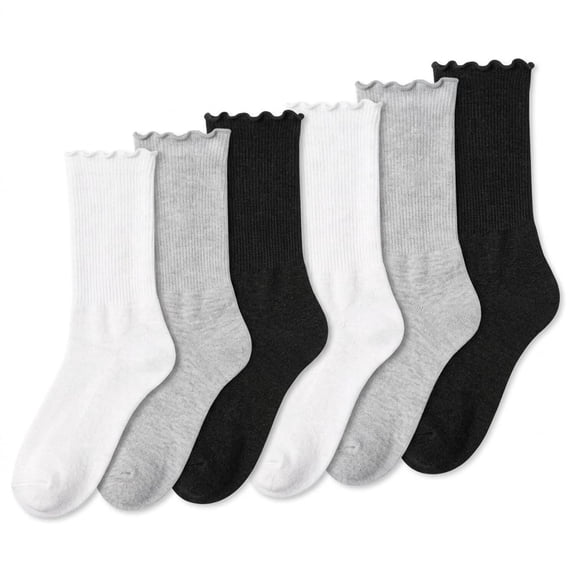 Tipi Toe Women's Elegant Ruffle Trim Crew Socks 6-Pack