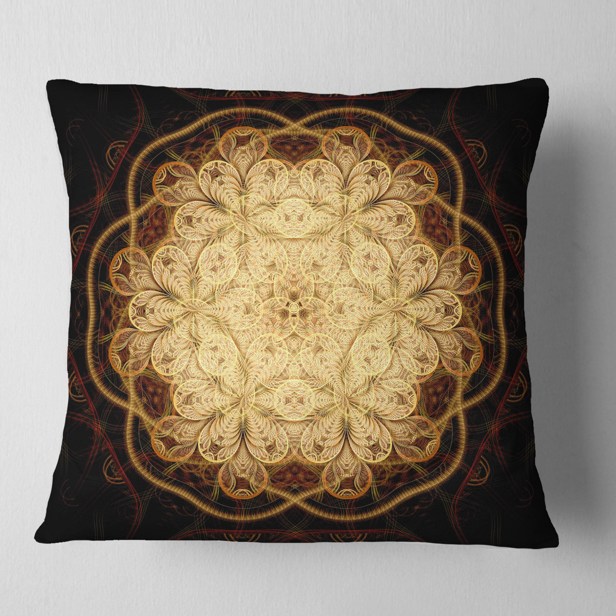Designart Rounded Brown Fractal Flower - Floral Throw Pillow - 16x16