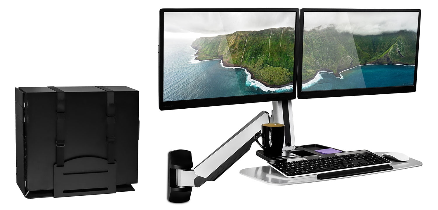 Mount It Standing Desk Wall Workstation With Dual Monitor And Cpu Holder