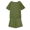 thumbnail image 6 of Scyoekwg Lounge Sets for Women 2 Piece Cotton Linen Loose Solid Color Trendy Short Sleeve Round Neck Tops Shorts Sweatsuits Sets Casual Outfits (Army Green,XL), 6 of 8