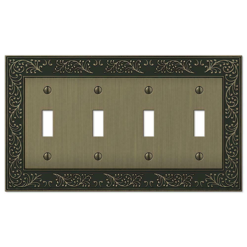 Amerelle 4 Gang Toggle Wall Plate Electrical Switch Cover Metal Brushed