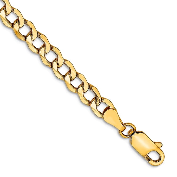 14k Yellow Gold 4.3mm Semi-solid Curb Chain Bracelet 7 Inch Link Bracelet for Women and Men