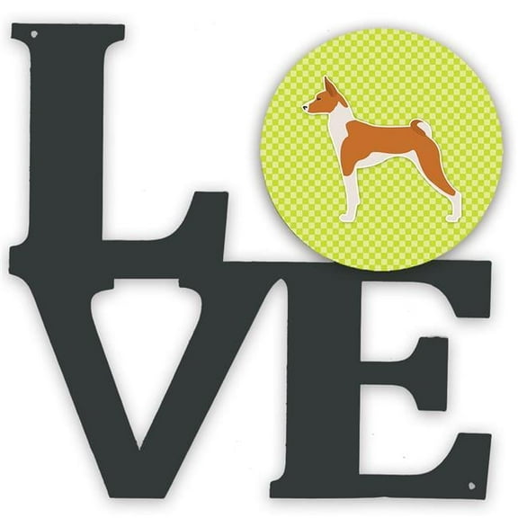 11.5 x 11.75 in. Basenji Checkerboard Green Metal Artwork Love Wall Decor