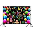 thumbnail image 3 of 7x5FT Black Colorful Happy Birthday Backdrop Cloth Birthday Photography Background Multi-Coloured Balloon Happy Birthday Sign Banner Decoration for Kids Children, 3 of 6