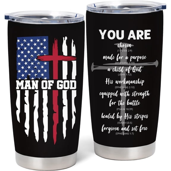 Christian Gifts for Men, Catholic Gift, Religious Gifts for Men, Christian Fathers Day Christmas Birthday Graduation Mugs, Inspirational Gifts, Bible Verse Gift, Man of God 20oz Coffee Tumbler