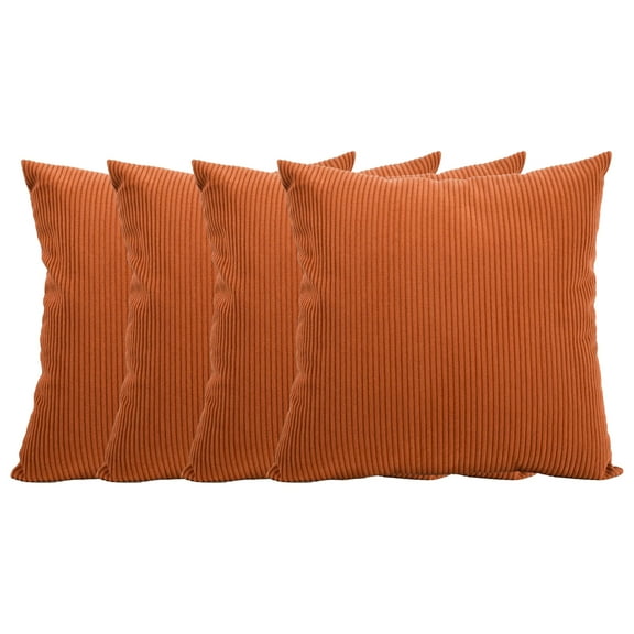 Corduroy Throw Pillow Covers 18x18 Set of 4 Decorative Soft Boho Striped Neutral Euro Farmhouse Couch Pillow Covers for Living Room Bed Sofa，Orange