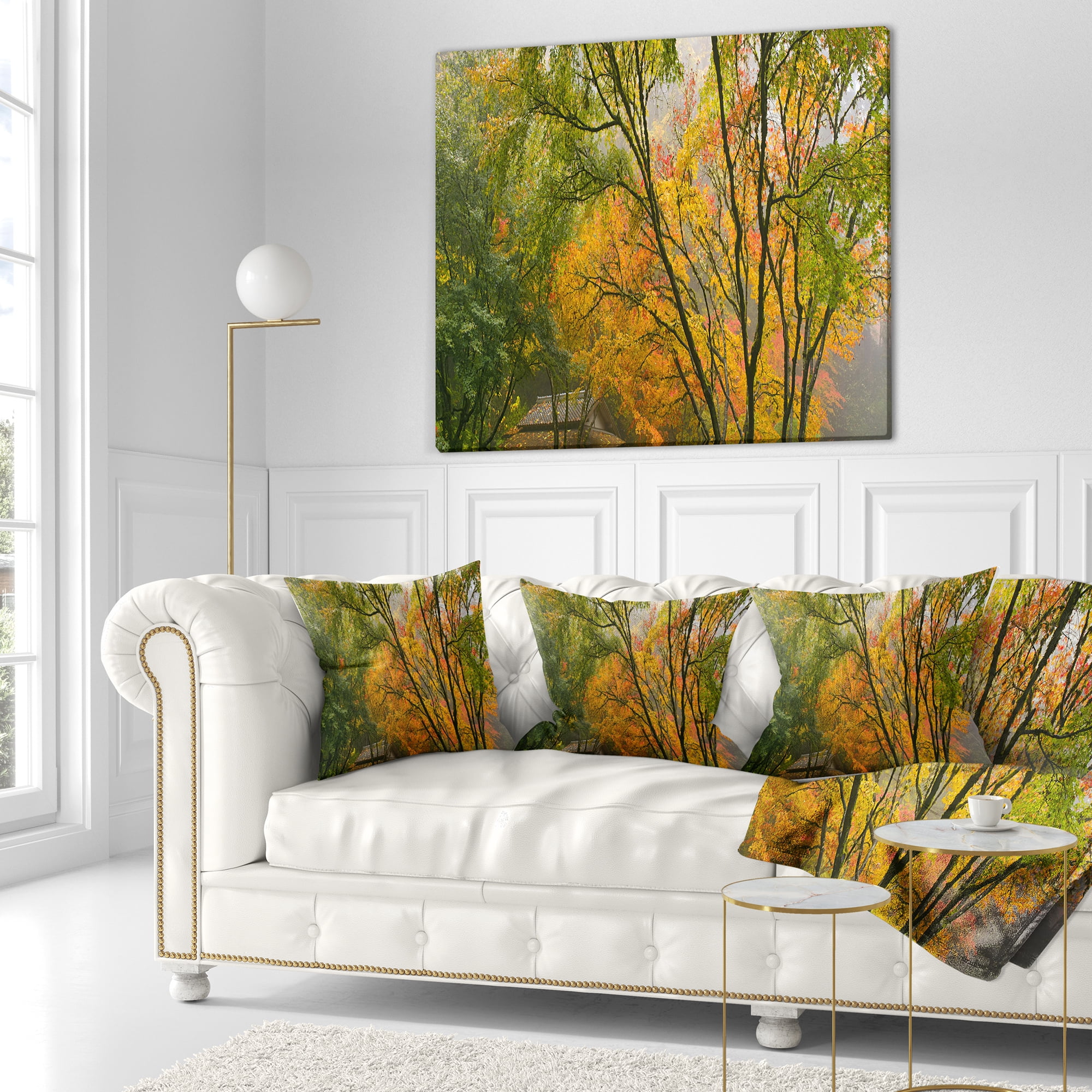 Designart Canopy of Maple Trees in Fall - Floral Photo Throw Pillow - 16x16