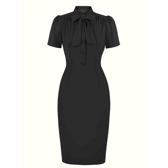 KIHOUT Plus Size Dresses For Women Women's Summer Comfort Graceful Fashion Solid Color Button Short Sleeve Round-Neck Dress