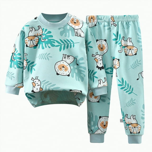 HCNTES Toddler Boy Girl Fall Winter Outfit Long Sleeve Sweatshirt Top Pants 2PCS Clothes Set(12-18 Months,Mint Green##2)