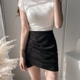thumbnail image 3 of sunsanly High-waist Hip Wrap Slim Fit Zipper Closure Mini Skirt Irregular Cross Pleated Suede Skirt Streetwear, 3 of 7