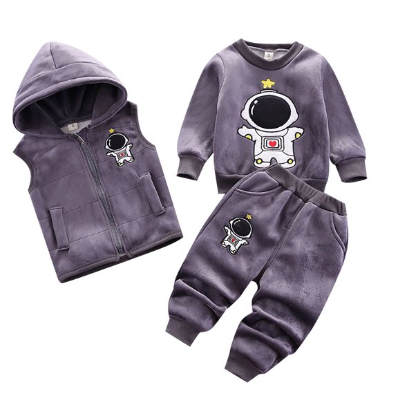 Ruyang 3 Piece Baby Boys Girls Clothes Cat Print Long Sleeve Pullover Hooded Zipper Vest Thick Pants Outfits Fall Warm Sets for Toddler