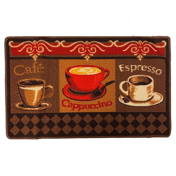 Cappuccino Printed Skid Resistant Decorative Kitchen Rug, Brown, 18x30 Inches