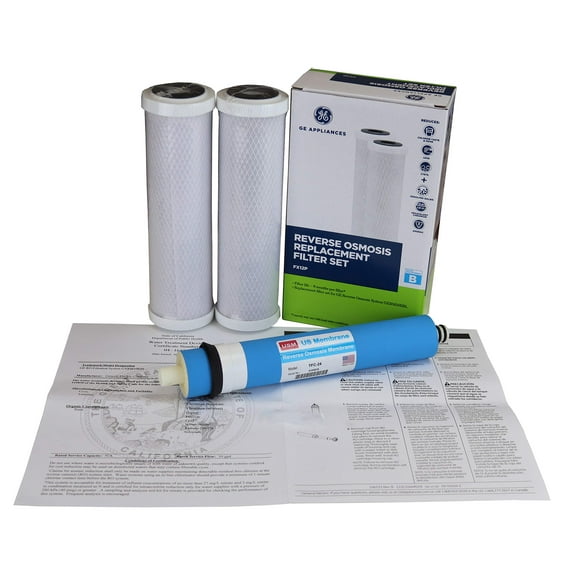 Genuine GE FX12P and GE TFM-24 or FX12M Replacement Filter Combo Pack for GE Model GXRM10RBL Reverse Osmosis RO Water System with Retail Box