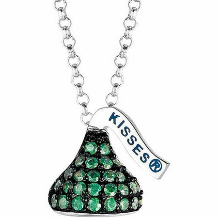 Hershey's Kisses Women's CZ Sterling Silver Small Flat Back May (Black Rhodium) Pendant, 16 with 2 Extension