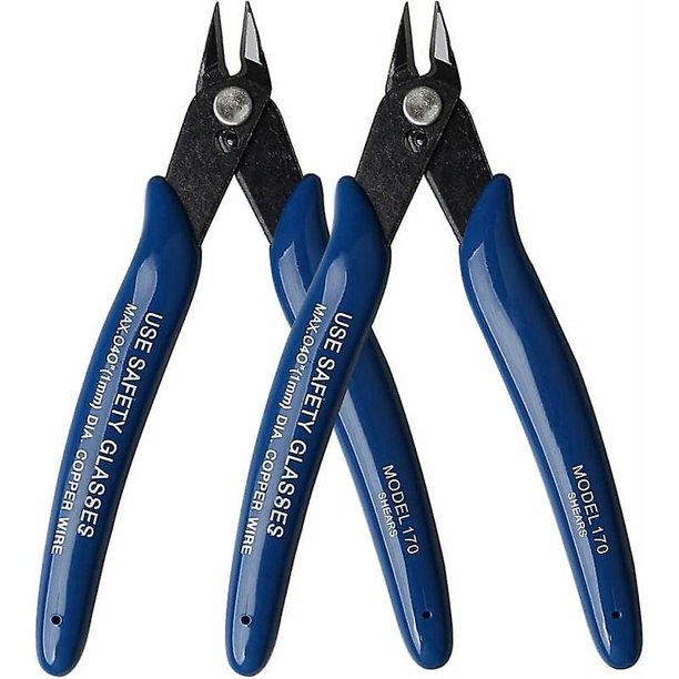 Cortadores laterales, herramienta de corte de tijeras laterales Yuanzi, pelacables de pulgar/acero para cable eléctrico, reparación de joyas, bricolaje, bricolaje (paquete de 2, azul) -