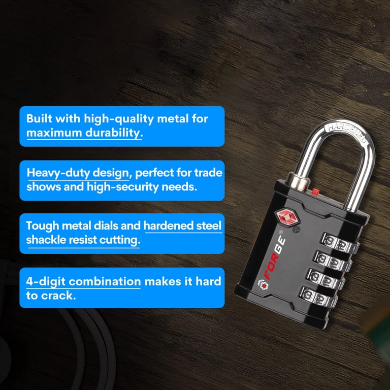 FORGE 4-Digit TSA Approved Lock Set - 2 Pack Combination Padlocks For Gun Cases, Toolboxes & Luggage