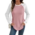 thumbnail image 2 of Hauts à Manches Longues en Tricot Gaufré pour Femmes, Col Rond, Décontracté, Rose m, 2 of 9