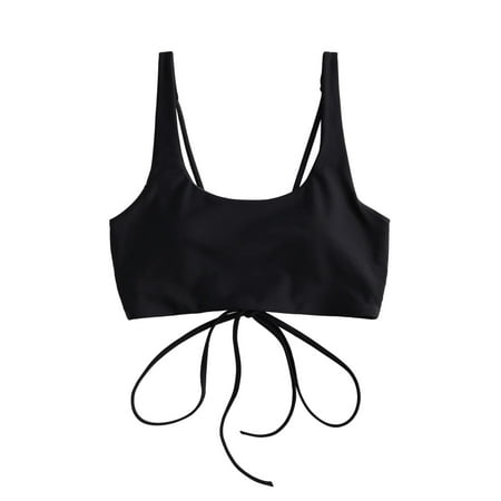 ZAFUL Women s Adjustable Lace-up Bikini Top Push Up Padded Swimsuit Tops Scoop Neck Black L
