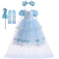 thumbnail image 1 of Disfraz de Elsa y Reina de la nieve de Frozen para niños, capa larga extraíble, Hada de Halloween, vestido de fiesta de princesa con volantes de lentejuelas, 2023 Fivean unisex, 1 of 2