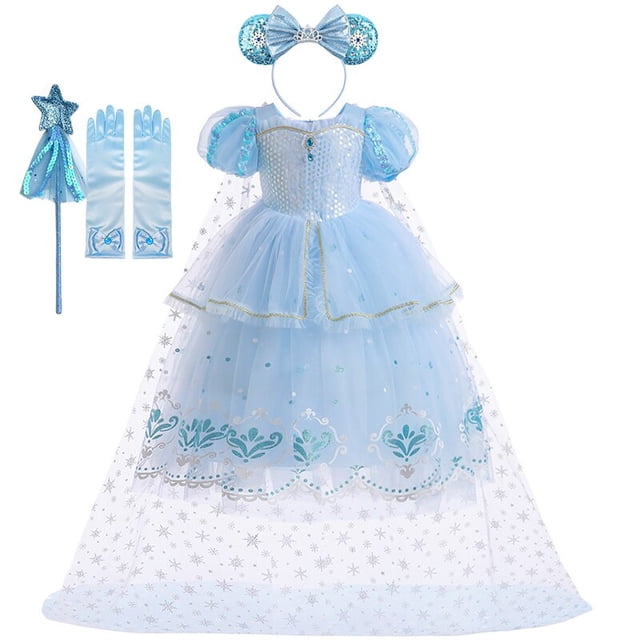 Disfraz de Elsa y Reina de la nieve de Frozen para niños, capa larga extraíble, Hada de Halloween, vestido de fiesta de princesa con volantes de lentejuelas, 2023 Fivean unisex