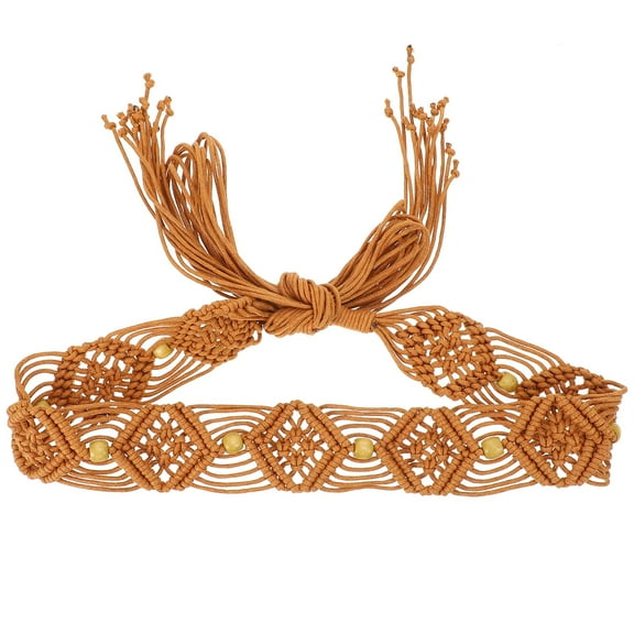 OUNONA 1pc Woven Flower Waist Belt Chain for Brown