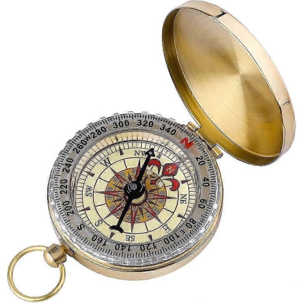 Brújula de bolsillo de latón, brújula antigua, brújula de orientación con luz nocturna para exteriores para viajes, senderismo, exploración, acampada, caminatas, escalada, ciclismo (5