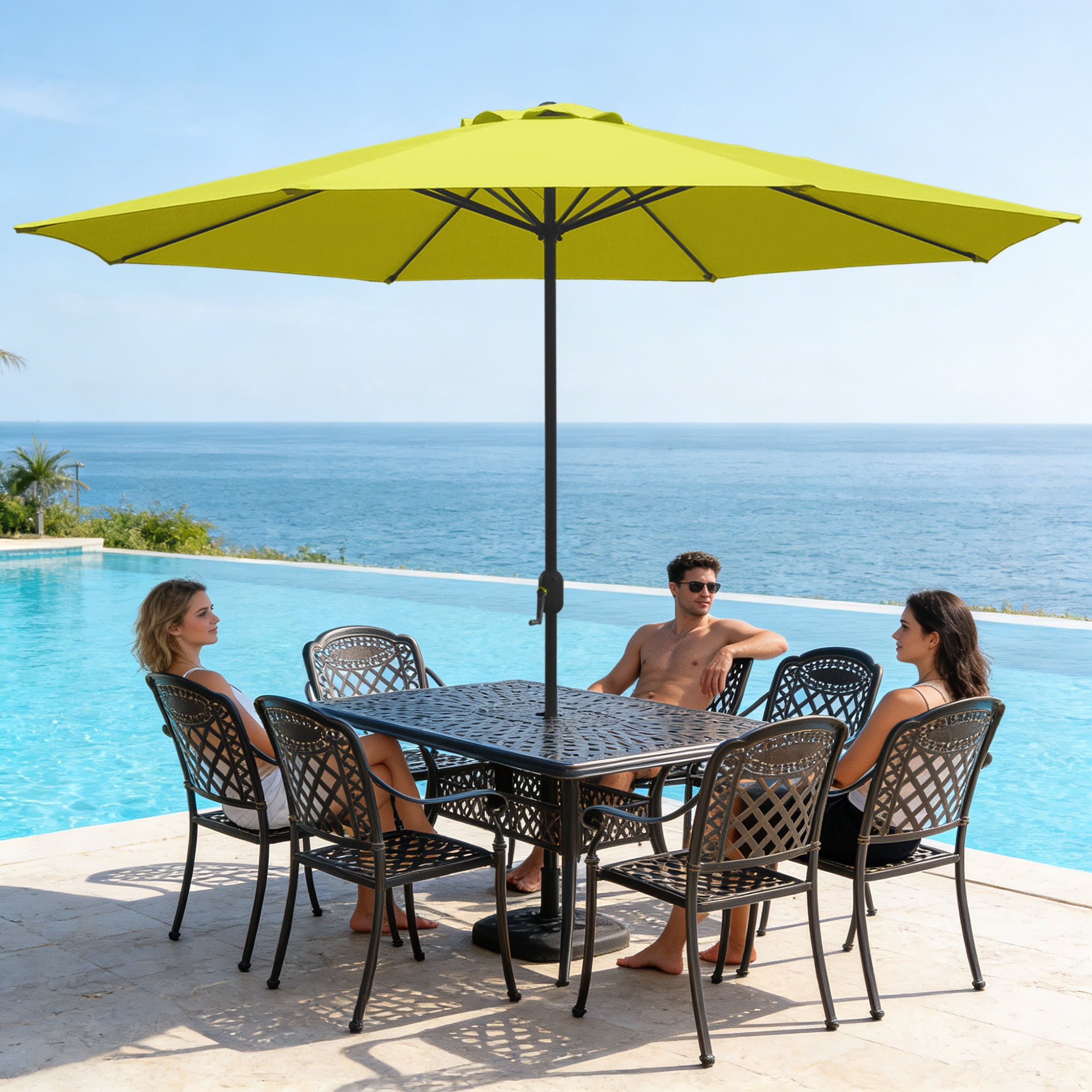 Abble 11FT Outdoor Patio Umbrella with Crank Handle, Market Umbrella with 8 Sturdy Umbrella Ribs, Waterproof for Garden Deck Backyard Pool,   Yellow