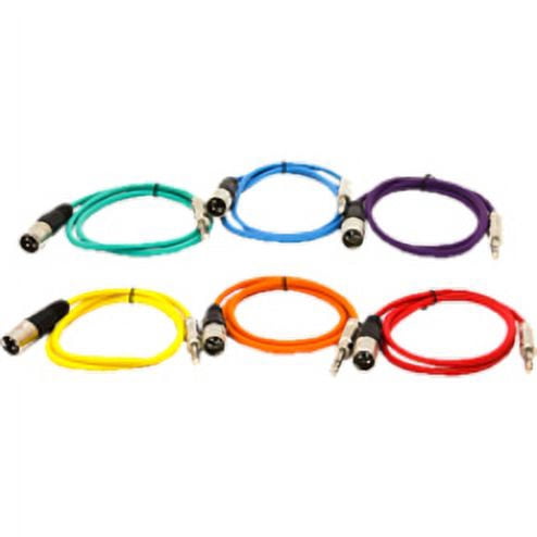 Seismic Audio SATRXL-M2, 6 Pack of Multiple Colors 2' XLR Male to TRS Patch Cables