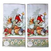 Set of 2 GARDEN GNOME Daisy Border Terry Kitchen Towels by Kay Dee Designs
