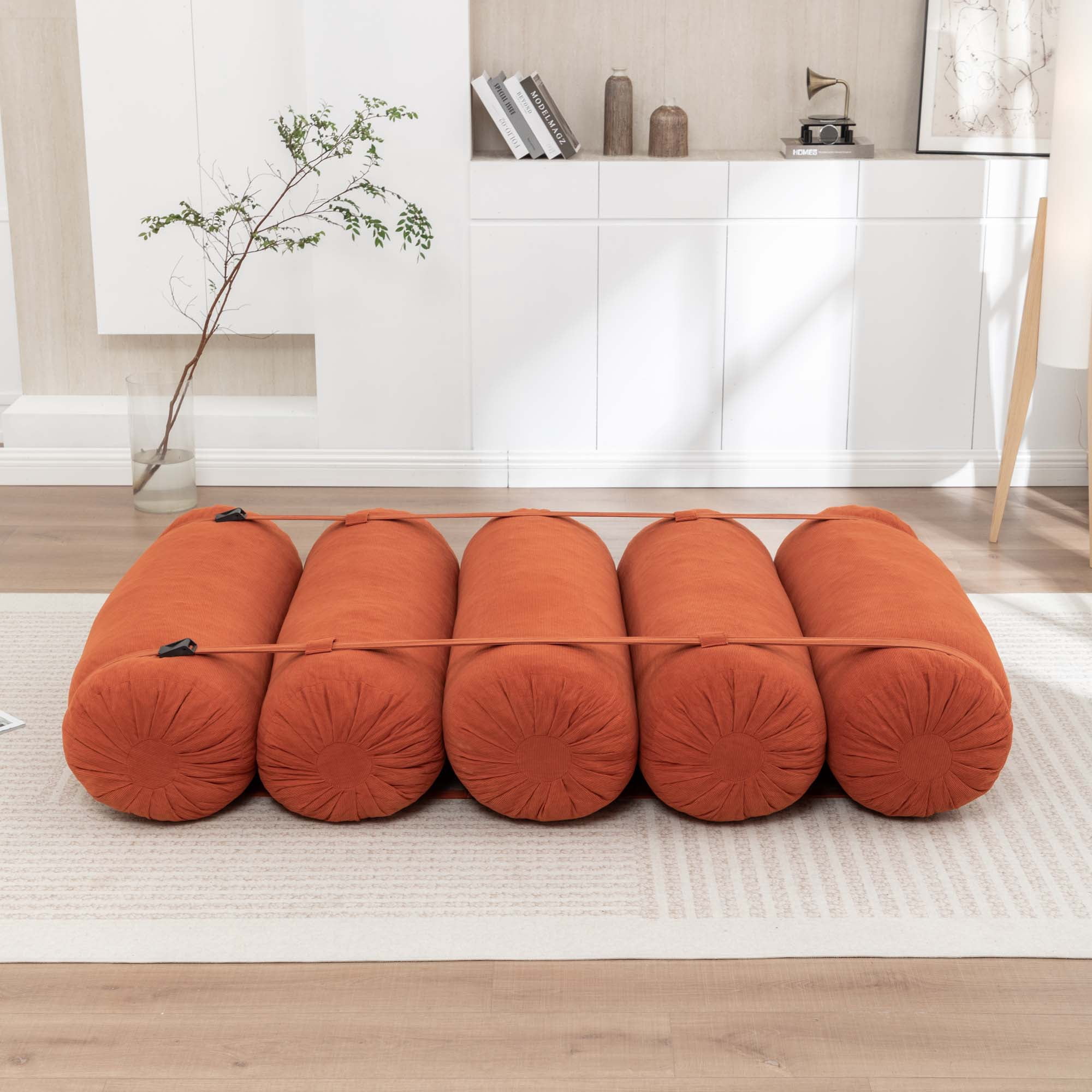 Miniyam 76" x 50" Orange Floor Sofa with Adjustable Straps Bean Bag Lounger for Living Room, Bedroom