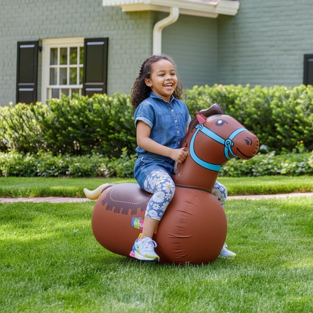 Sailvan Inflatable Ride-on Pony for Kids Ages 5+, Heavy Duty Giant Inflatable Horse, Max Load 220lbs, Wear Resistant Double Layer Saddle, Indoor Outdoor Bouncy Toy Gift for Boys Girls