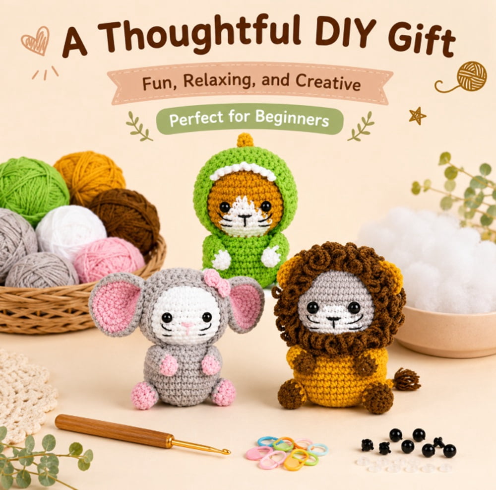 3 Pack Cat Crochet Kit for Beginners, Cat Amigurumi Starter Set with Step by Step Video Tutorials, TIKA