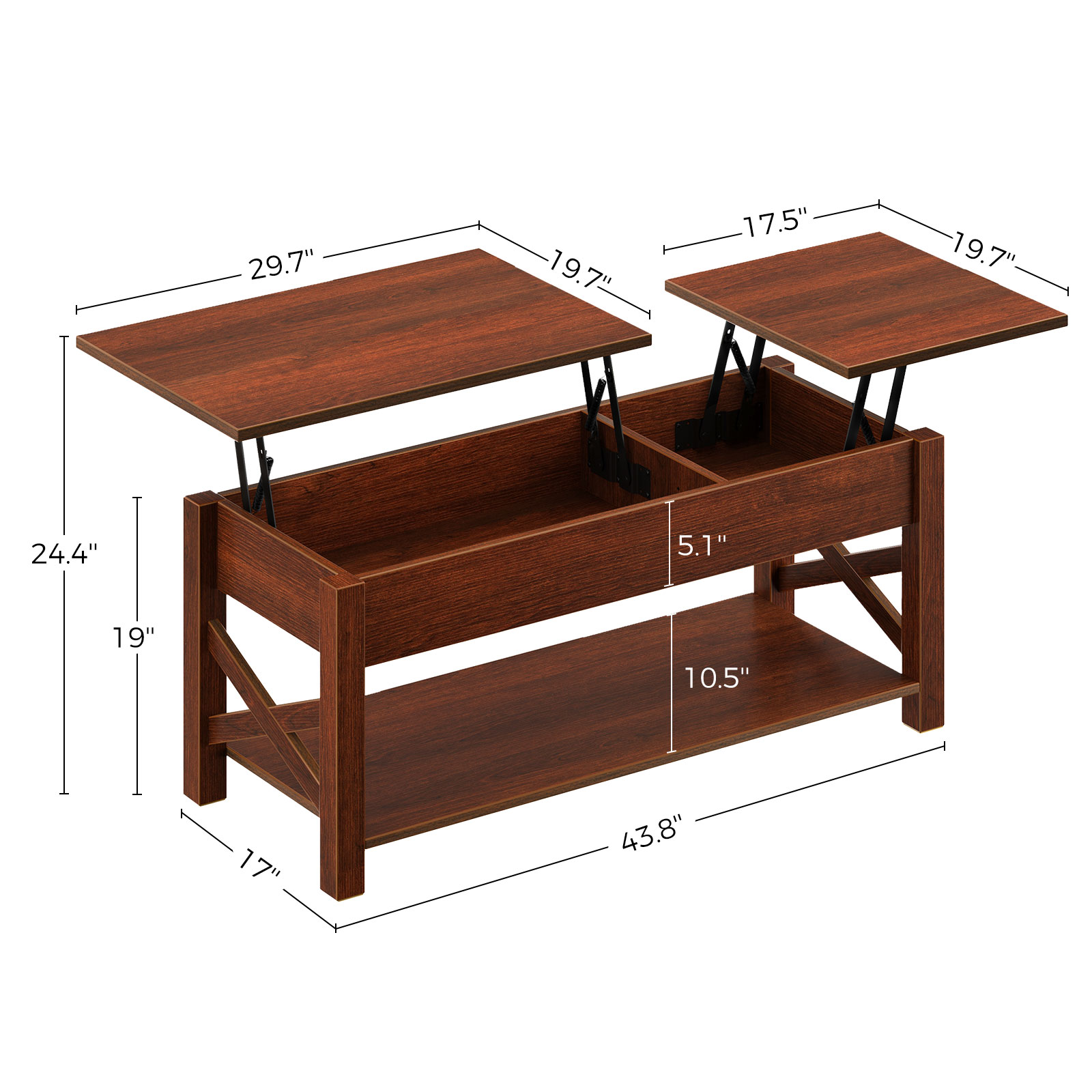 Greenstell Lift Top Coffee Table with Drawer and Hidden Compartment, 43.8 Inch, Espresso