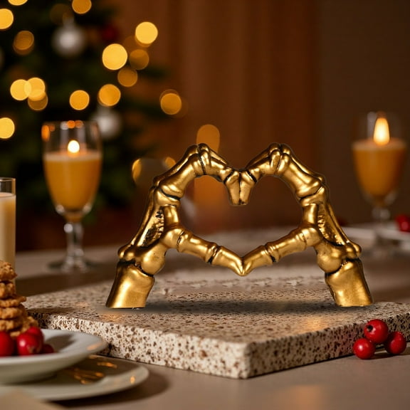 Eoozwa Skeleton Heart Hands Resin Ornament, Gothic Home Decor, Halloween Party Centerpiece, Unique Heart Shape Holiday Gift for Collectors, Spooky Decorations