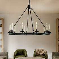 35'' 10-Light Transitional Black LED Chandelier With Unique Bubble Tube Round Modern Farmhouse Candle LED Pendant Lighting For Living Room and Dining Room