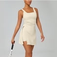 thumbnail image 6 of Kvture Womens Tennis Dress Built in Shorts Square Neck Sleeveless Workout Athletic Mini Skort Dress Golf Summer Outfits Beige, 6 of 6