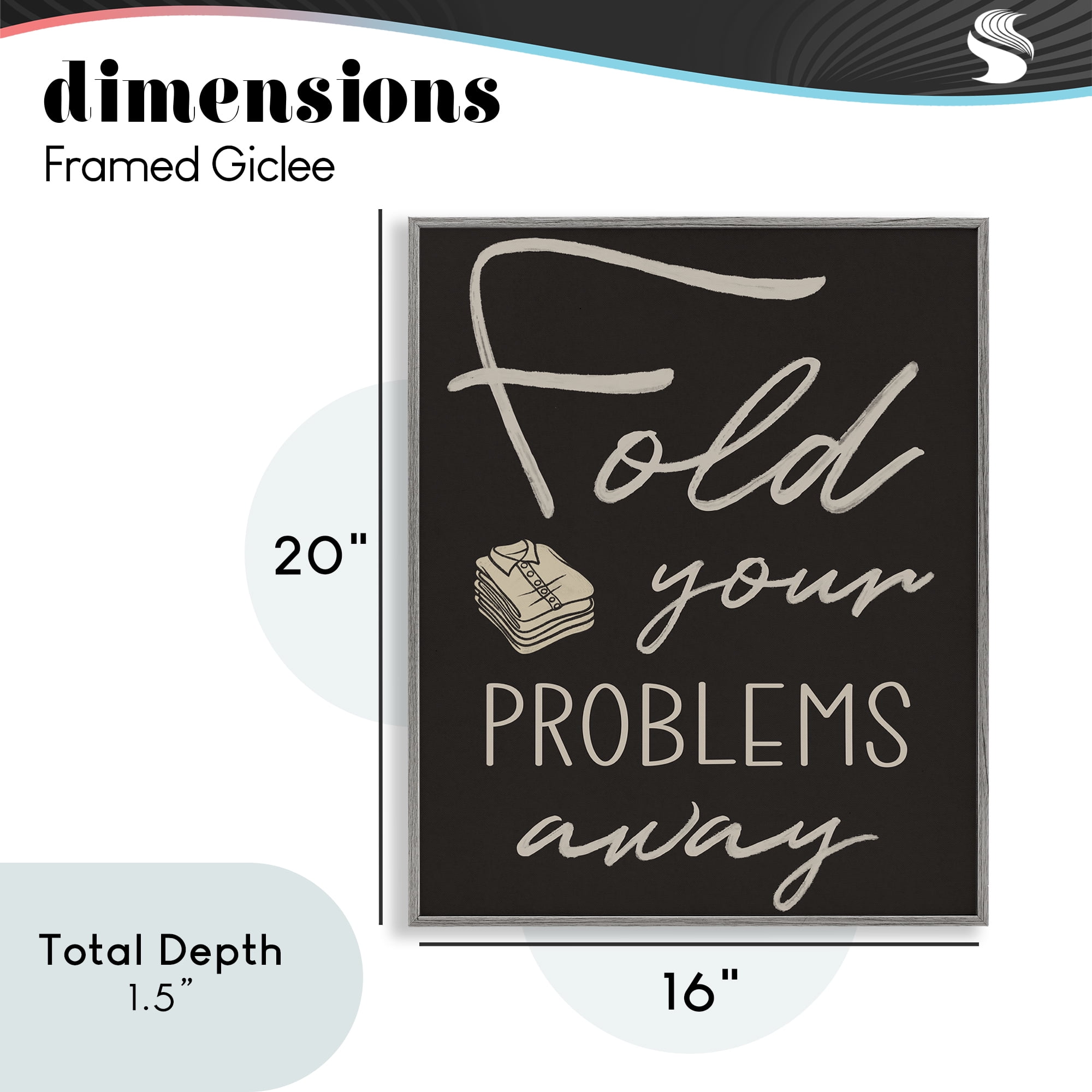 Fold Your Problems Away Gray Framed Giclee Art, design by Marcus Prime