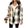 thumbnail image 2 of purcolt Womens Flannel Hoodies Drawstring Fleece Sherpa Lined Button Down Plaid Jackets Casual Long Sleeve Coats with Pockets, 2 of 6