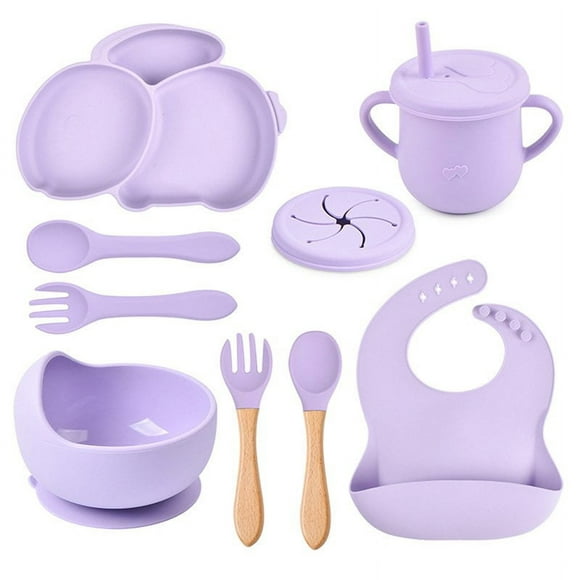 9Pcs Children‘S Silicone Tableware Set Baby Non-Slip Divided Children‘S Plate Bowl With Suction Cup