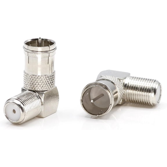 QINAJIA Right Angle Coax Connector 4 Pack, Push On F Male to Screw On F Female RF Adapter, for RG58 RG59 RG6 RG11 Coaxial Cable TV Antenna Modem