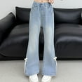 thumbnail image 6 of KAUOD Girls Jeans Bow Lace Wide Leg Denim Pants Kids Retro Embroidery Casual Jeans Elastic Waist Straight Fall Bottoms, 6 of 9