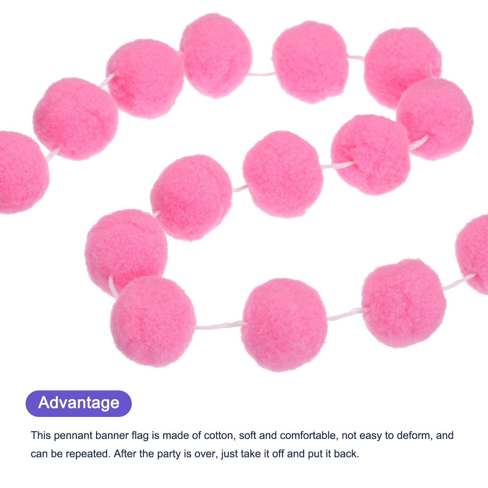 Uxcell 3Pcs Felt Ball Garland Pink Pom Pom Garland Handing Balls