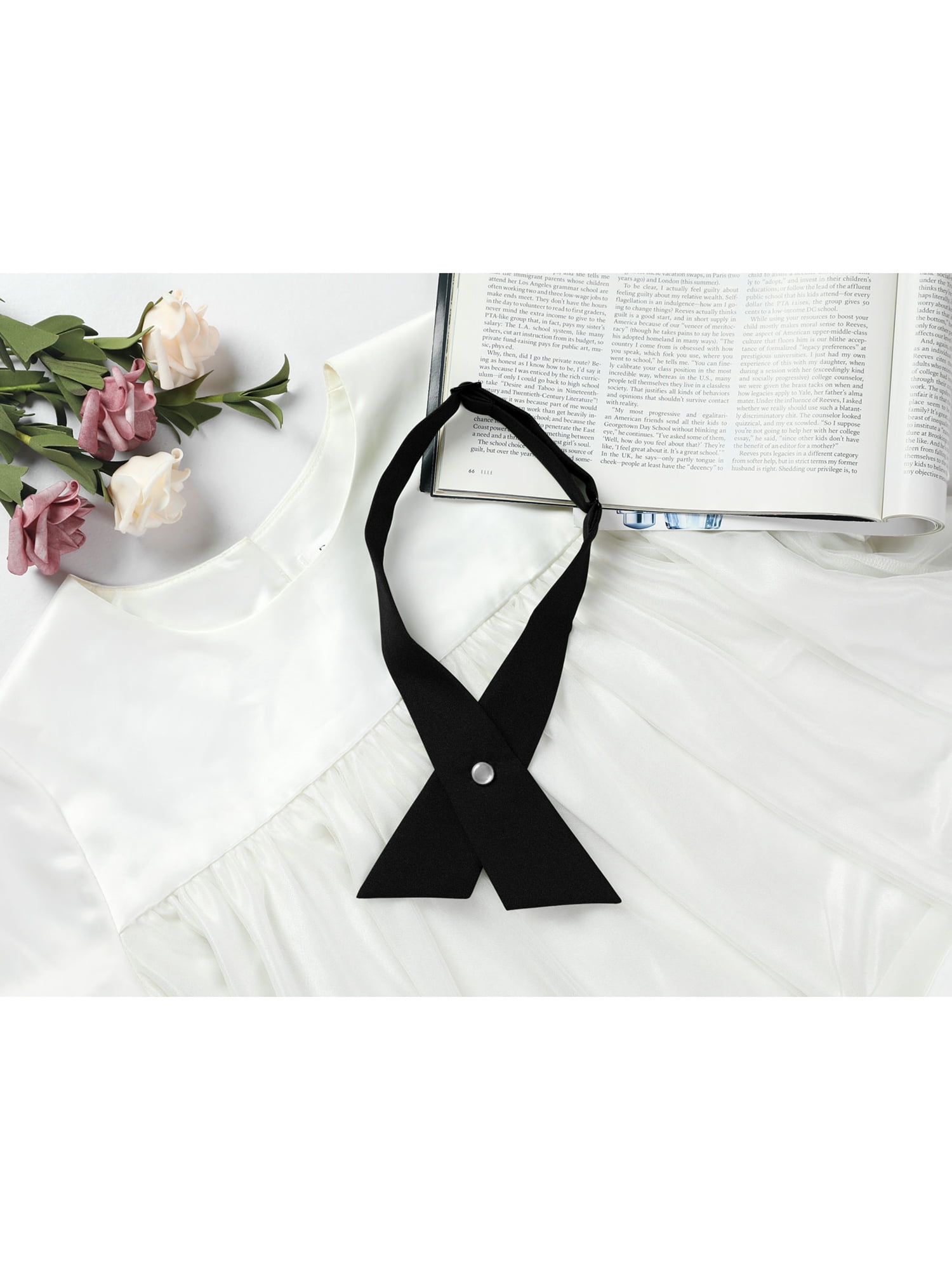 Unique Bargains Criss-Cross Bowtie School Uniform Solid Snap Button Neck Tie for Women Wine Red