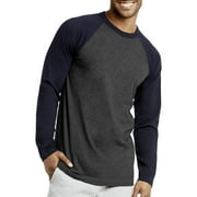 DailyWear Mens Casual Long Sleeve Plain Baseball Cotton T Shirts Navy/C.Grey, Small