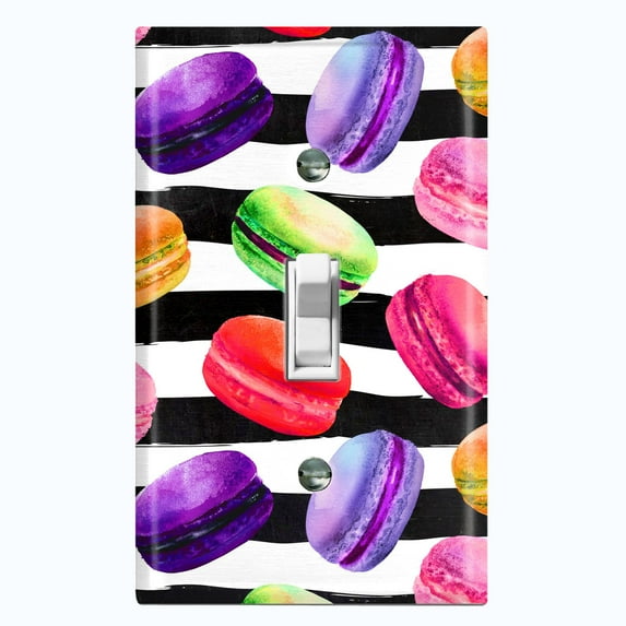 Metal Light Switch Plate Cover Colorful Macaroon Dessert Black White Stripes CAK013