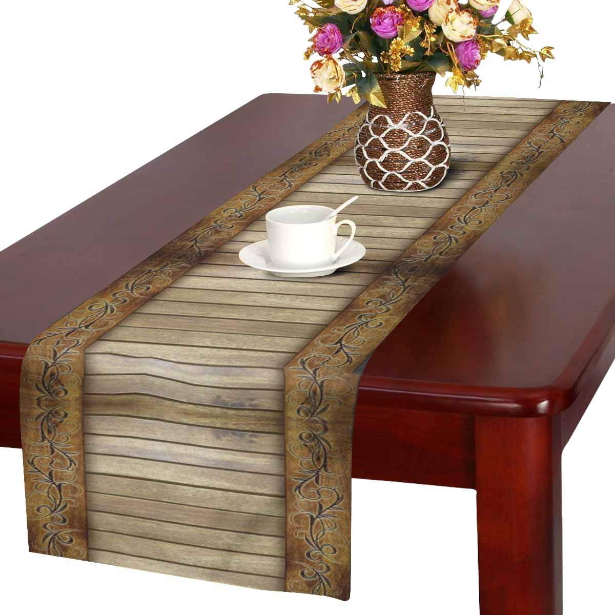 MKHERT Grunge Rustic Old Wood with Flowers Table Runner ...
