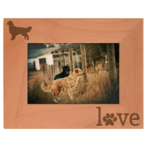 ThisWear Golden Retriever Gifts Paw Prints Dog Owner Natural Wood Engraved 4x6 Landscape Picture Frame Wood