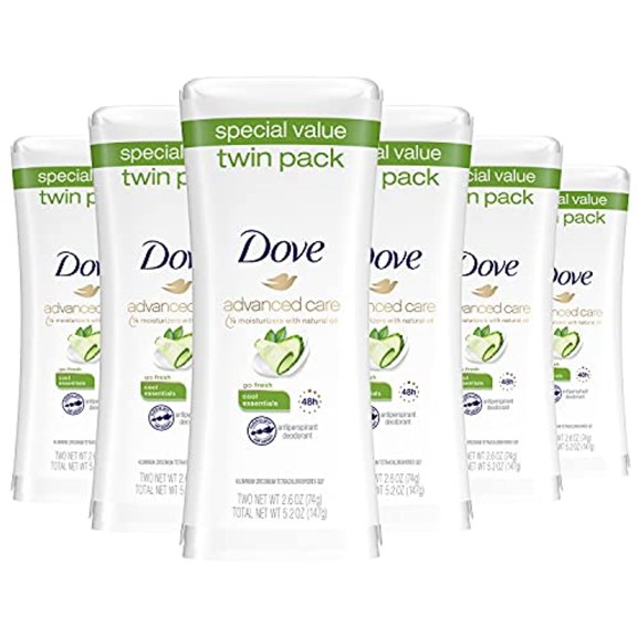 Dove Advanced Care Antiperspirant Deodorant Stick for Women Cool Essentials For 48 Hour Protection And Soft And Comfortable Underarms 2.6 oz, 12 Count