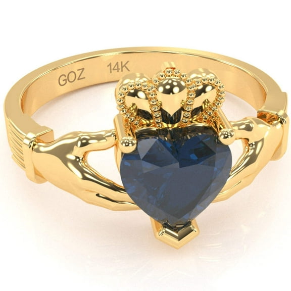 Claddagh Lab-Created Sapphire Ring In Solid 14k Yellow Gold