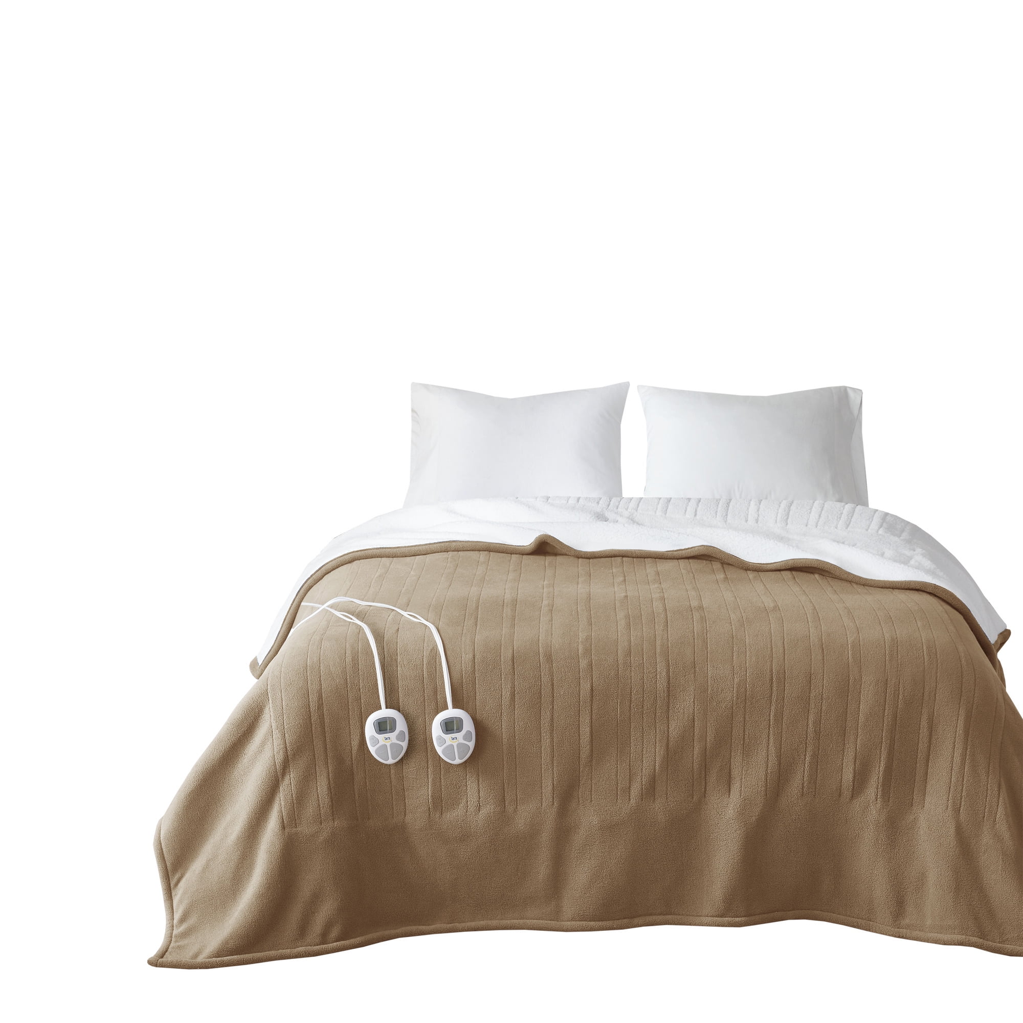 Serta Fleece to Sherpa Heated Blanket, Queen, Brown